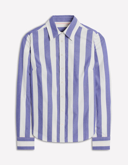 Sienna Baumwollhemd-Leuchtendes Blau und Naturweiß Streifen-5