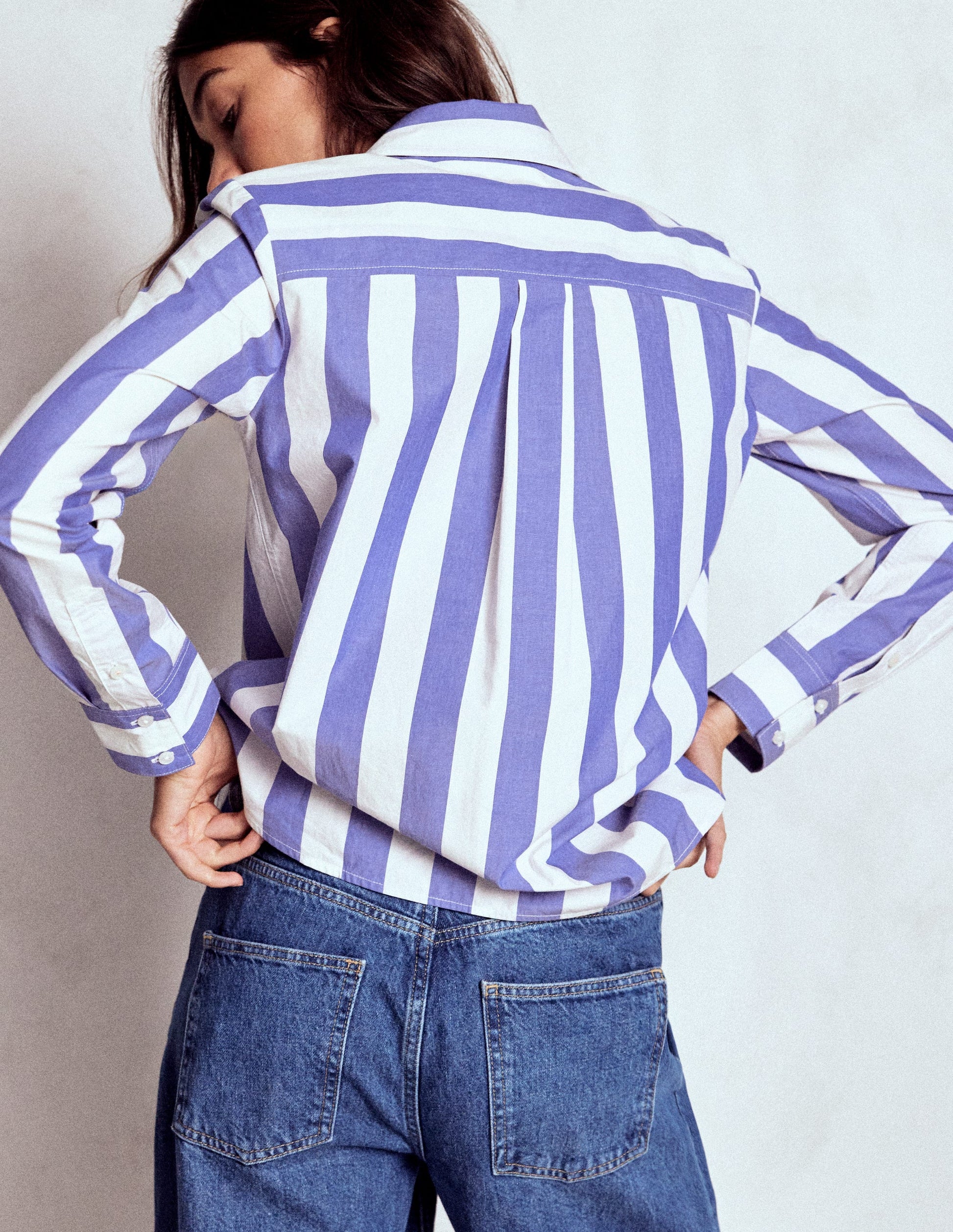 Sienna Baumwollhemd-Leuchtendes Blau und Naturweiß Streifen-3