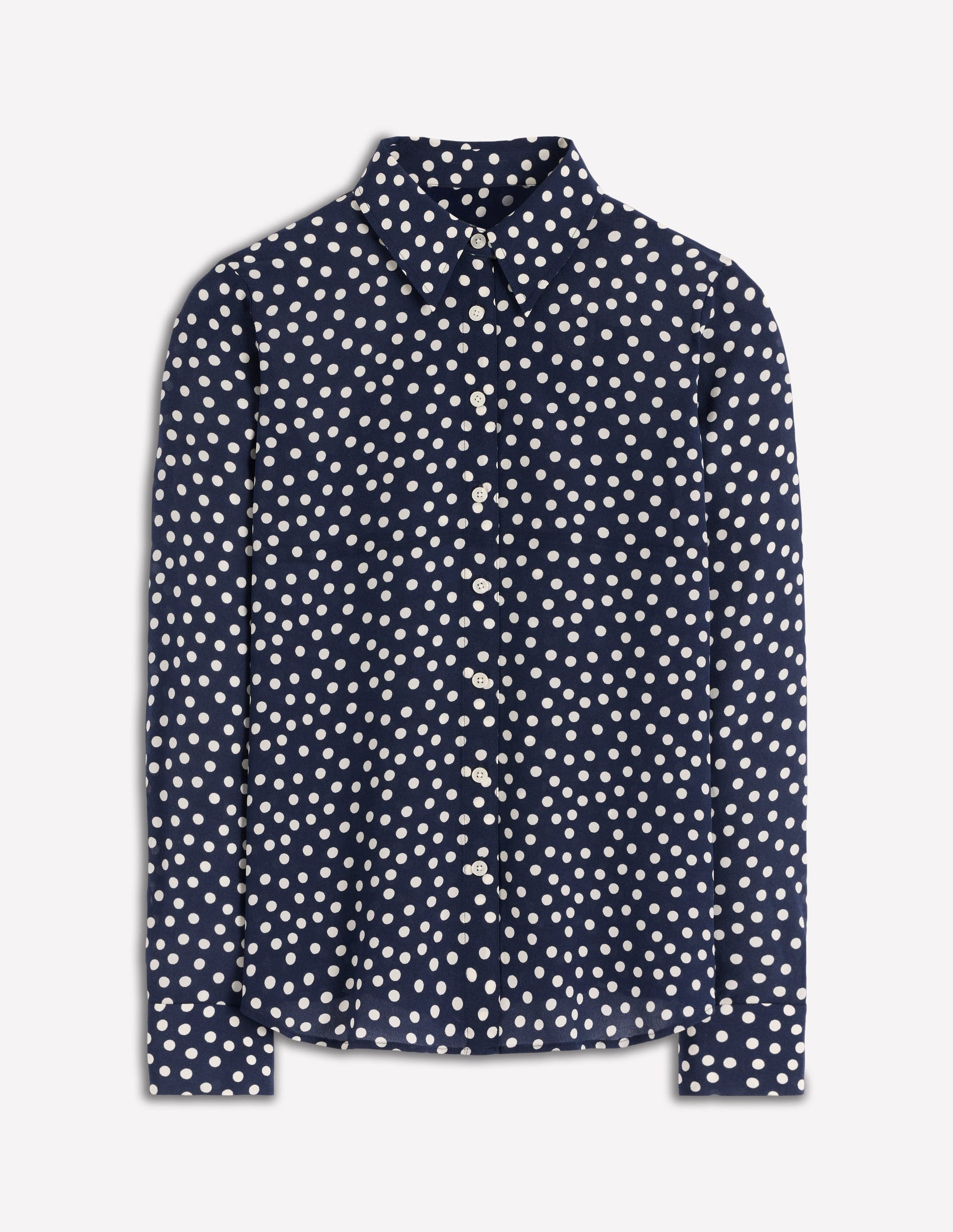 Sienna Seidenhemd-Französisches Marineblau, Gemalte Tupfen-6