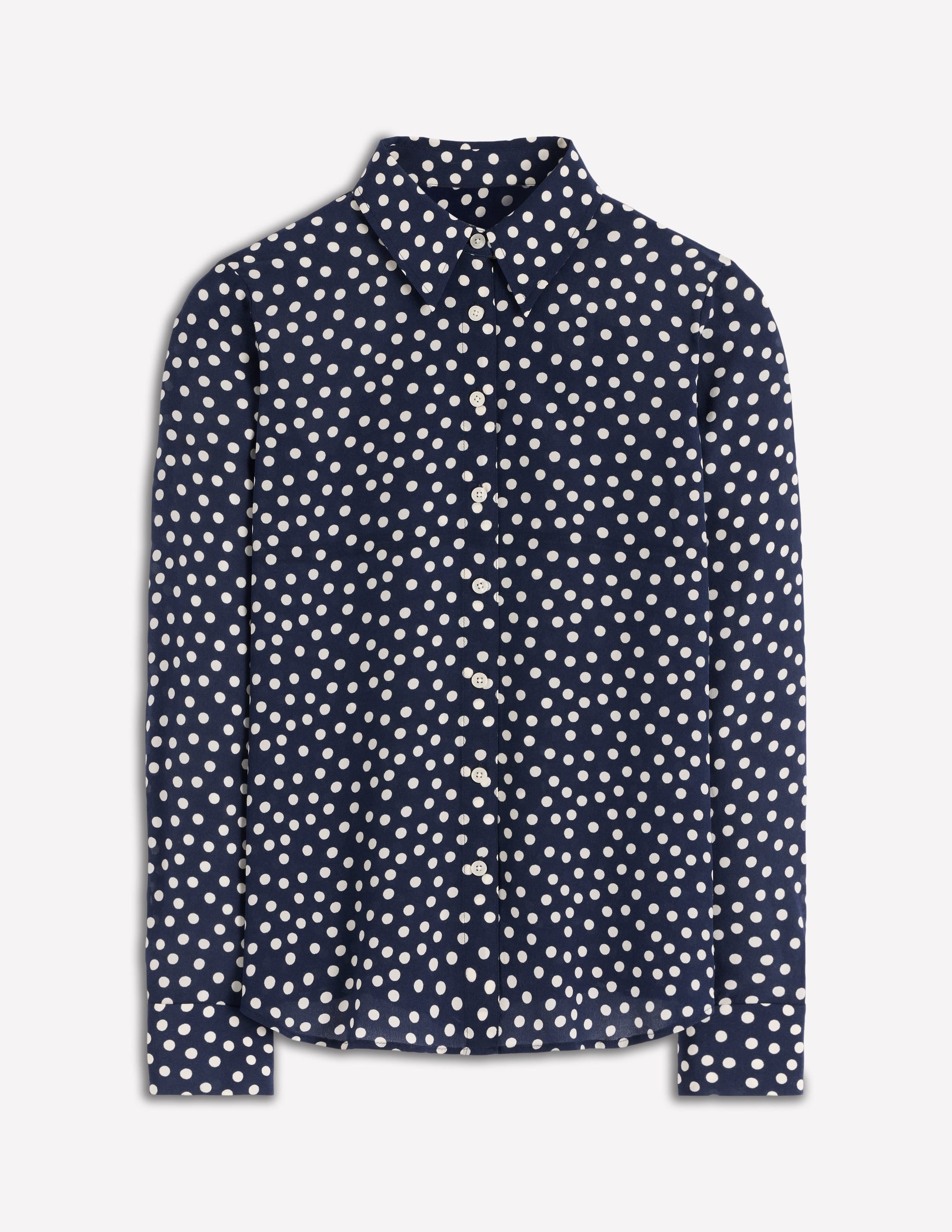 Sienna Seidenhemd-Französisches Marineblau, Gemalte Tupfen - Image 6