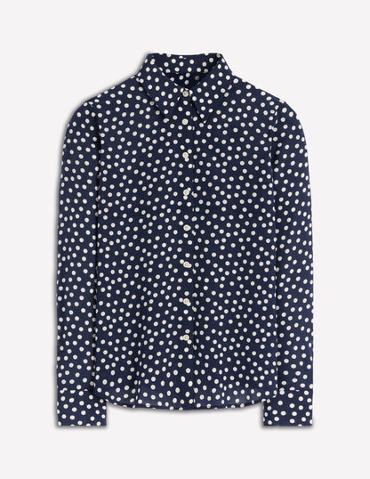Sienna Seidenhemd-Französisches Marineblau, Gemalte Tupfen-6