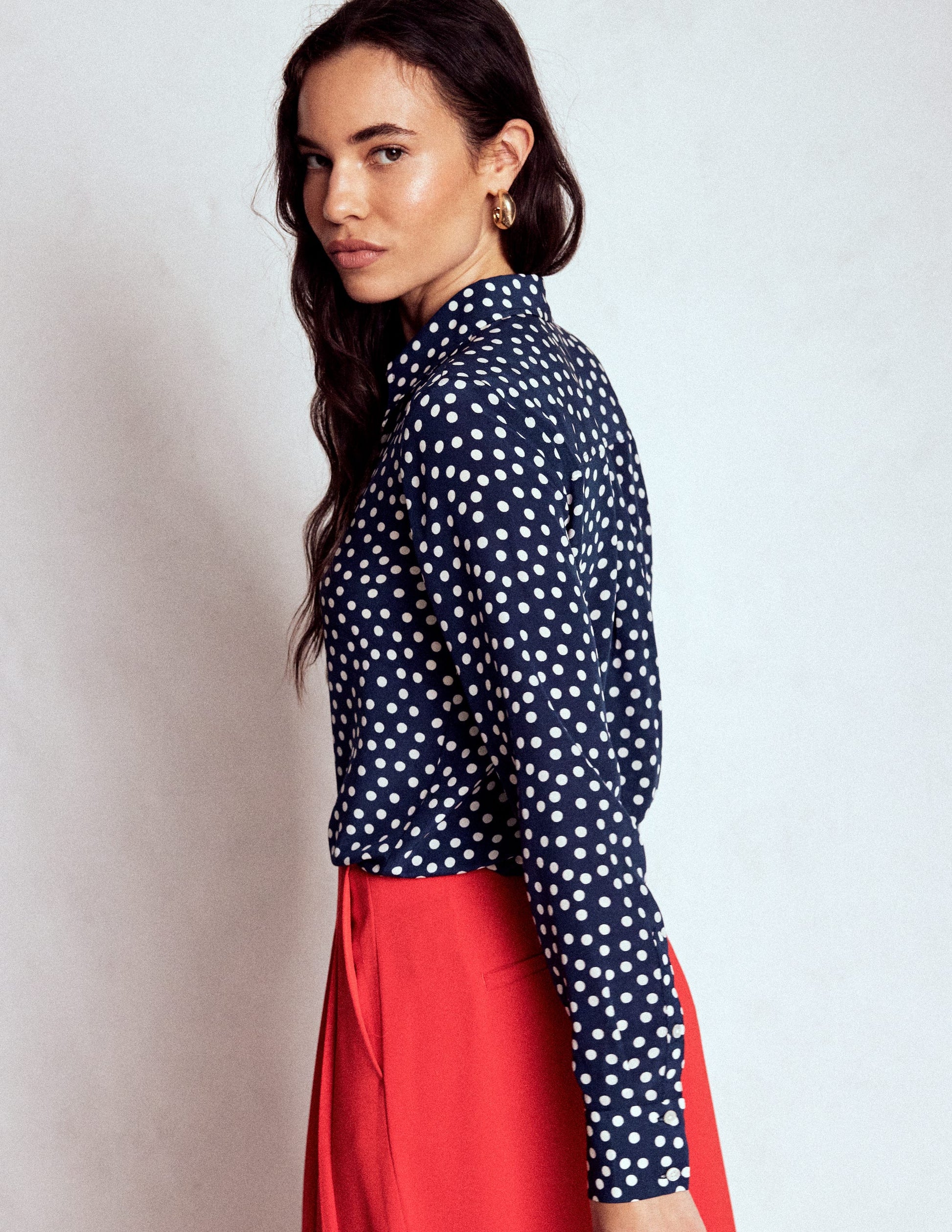 Sienna Seidenhemd-Französisches Marineblau, Gemalte Tupfen-3