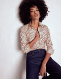 Saskia Stretch-Baumwollhemd-Cognac, Gemalte Tupfen