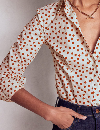 Saskia Stretch-Baumwollhemd-Cognac, Gemalte Tupfen-2