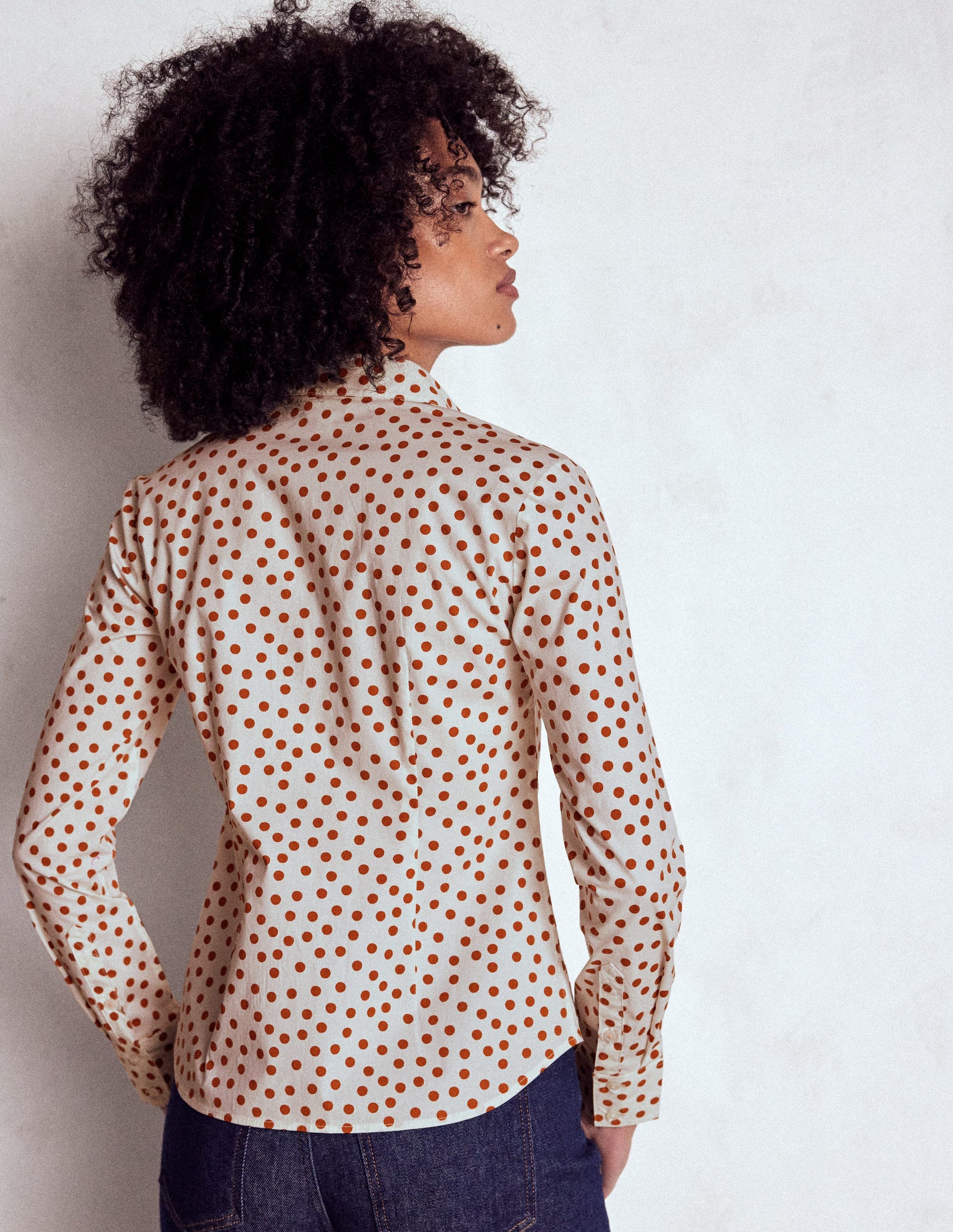 Saskia Stretch-Baumwollhemd-Cognac, Gemalte Tupfen-3