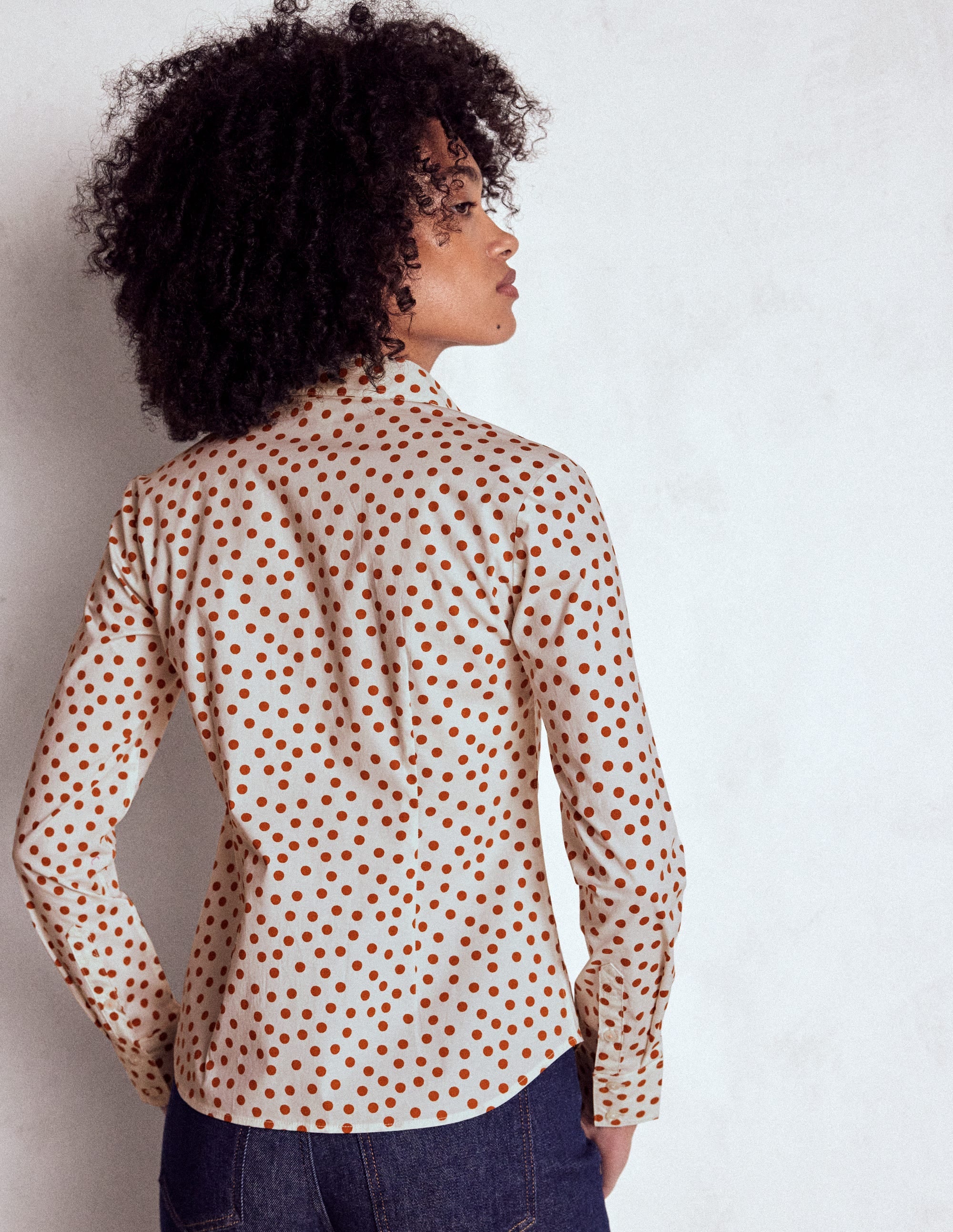 Saskia Stretch-Baumwollhemd-Cognac, Gemalte Tupfen - Image 3