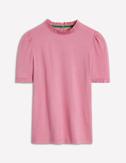 Superweiches T-Shirt mit Rüschendetail-Kirschblütenrosa-5