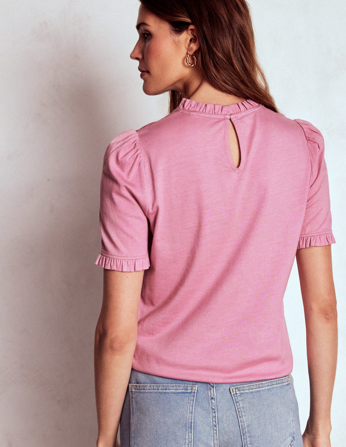 Superweiches T-Shirt mit Rüschendetail-Kirschblütenrosa - Image 3