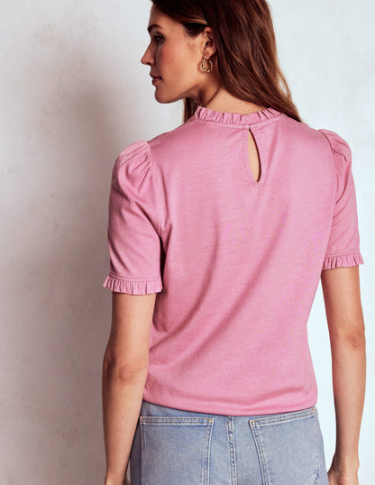 Superweiches T-Shirt mit Rüschendetail-Kirschblütenrosa-3