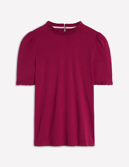 Superweiches T-Shirt mit Rüschendetail-Burgunderrot-6