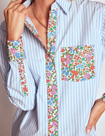 Sadie Relaxed Cotton Shirt-Blue Stripe, Flowerbed Hotch