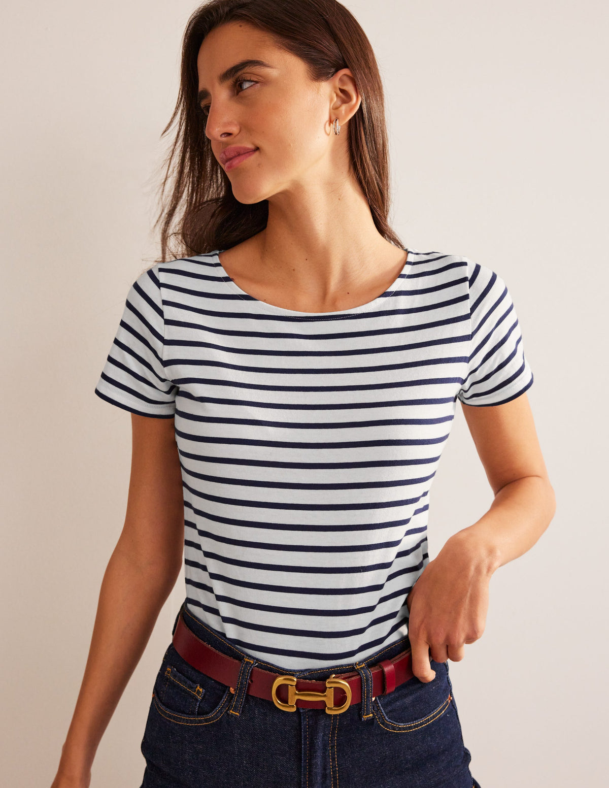 Ella Bretonshirt mit kurzen Ärmeln-Naturweiß, Marineblau - Image 1