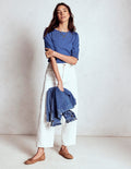Short Sleeve Smocked Cuff Top-Denim Blue