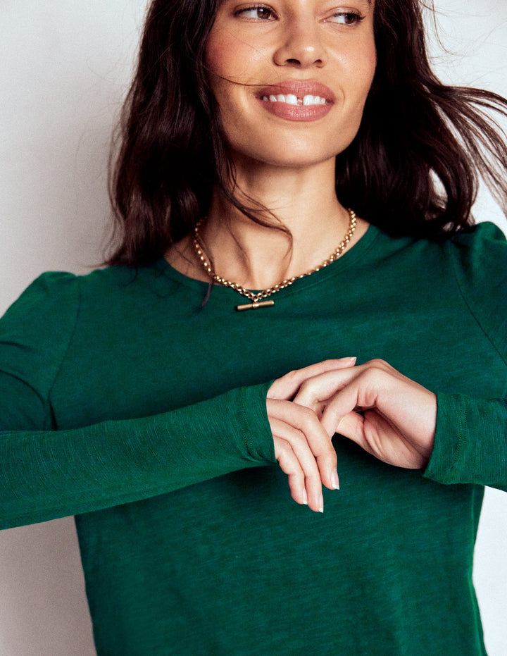 Langärmliges Oberteil aus Baumwolle mit Rundhalsausschnitt-Entengrün