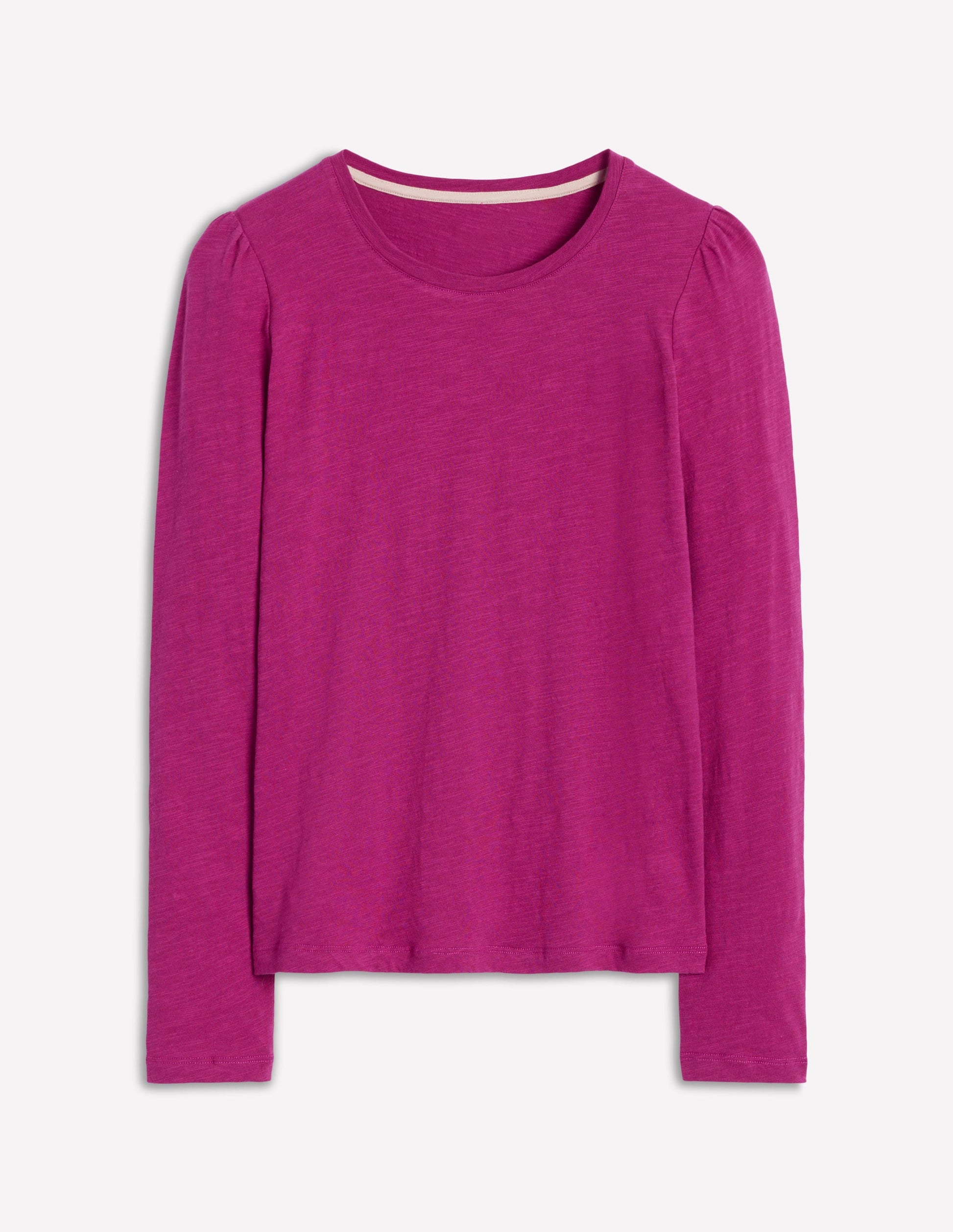 Top à manches longues et col rond en coton-Magenta profond-5