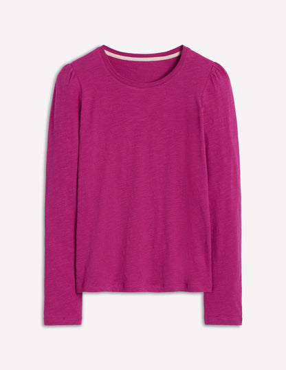 Top à manches longues et col rond en coton-Magenta profond-5