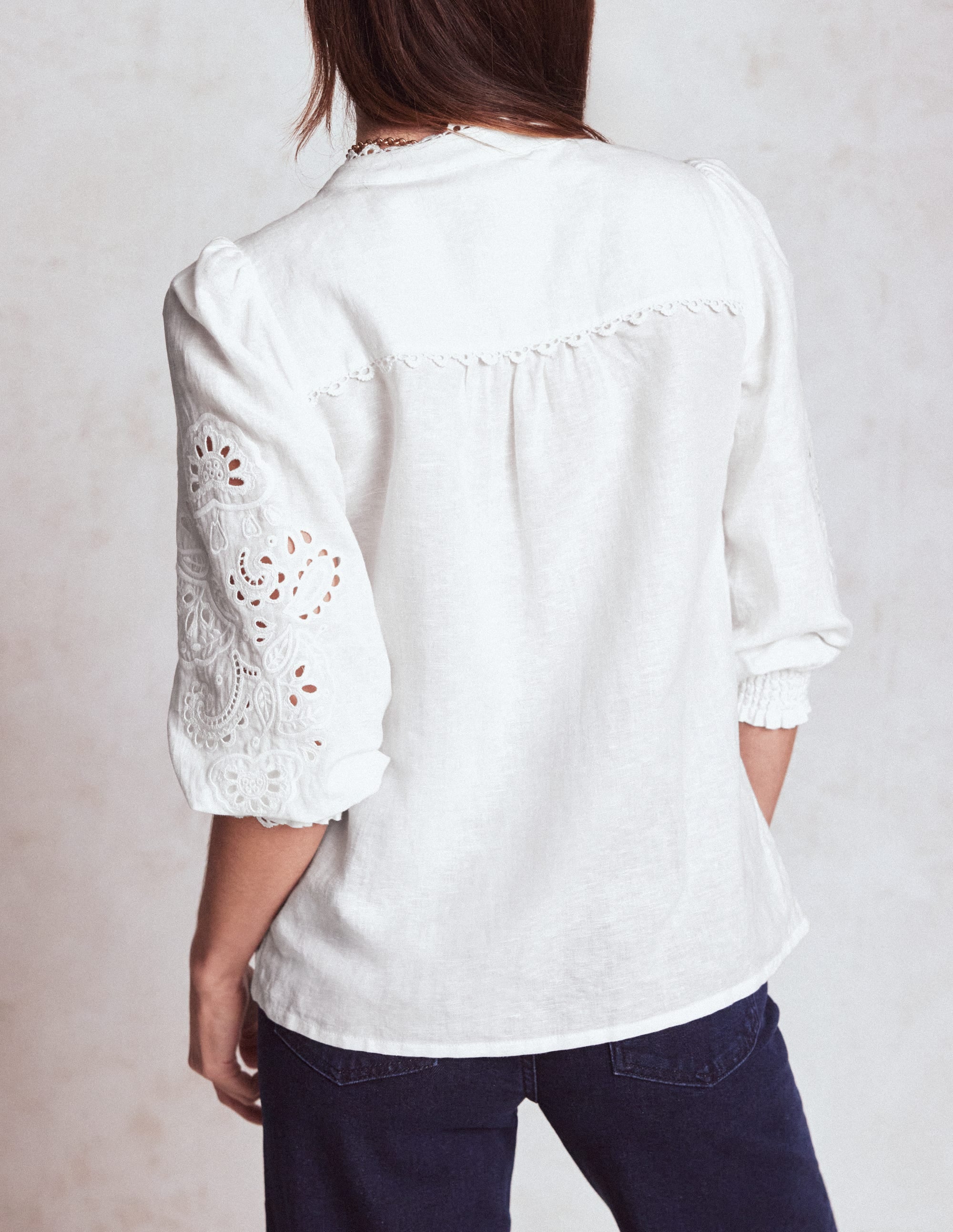 Top Alicia en lin ajouré-Blanc, broderie ajourée - Image 3