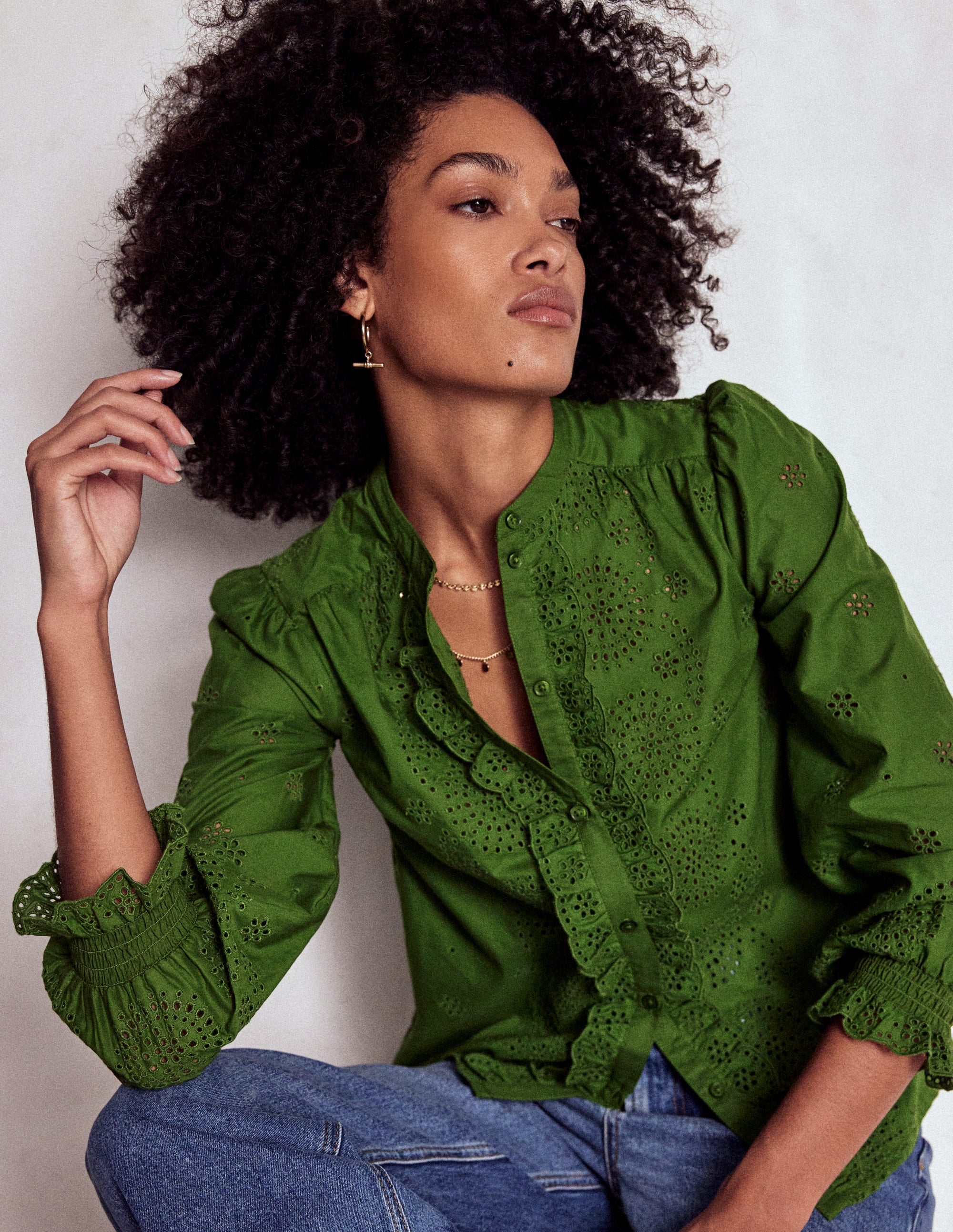 Top Alice avec broderie anglaise-Vert promenade - Image 1