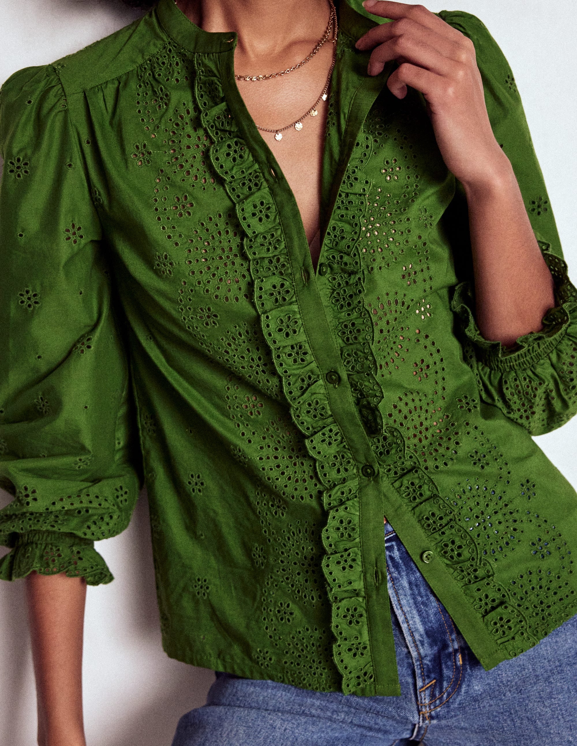 Top Alice avec broderie anglaise-Vert promenade - Image 2