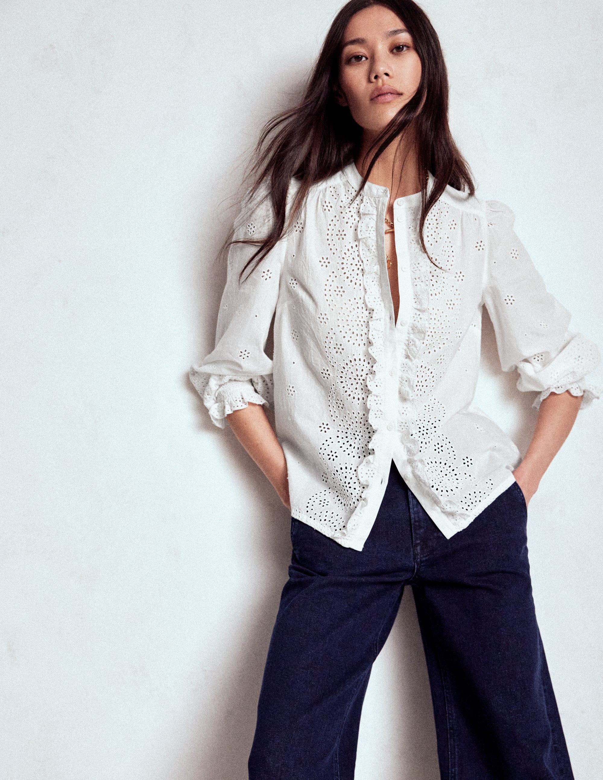 Top Alice avec broderie anglaise-Blanc - Image 1