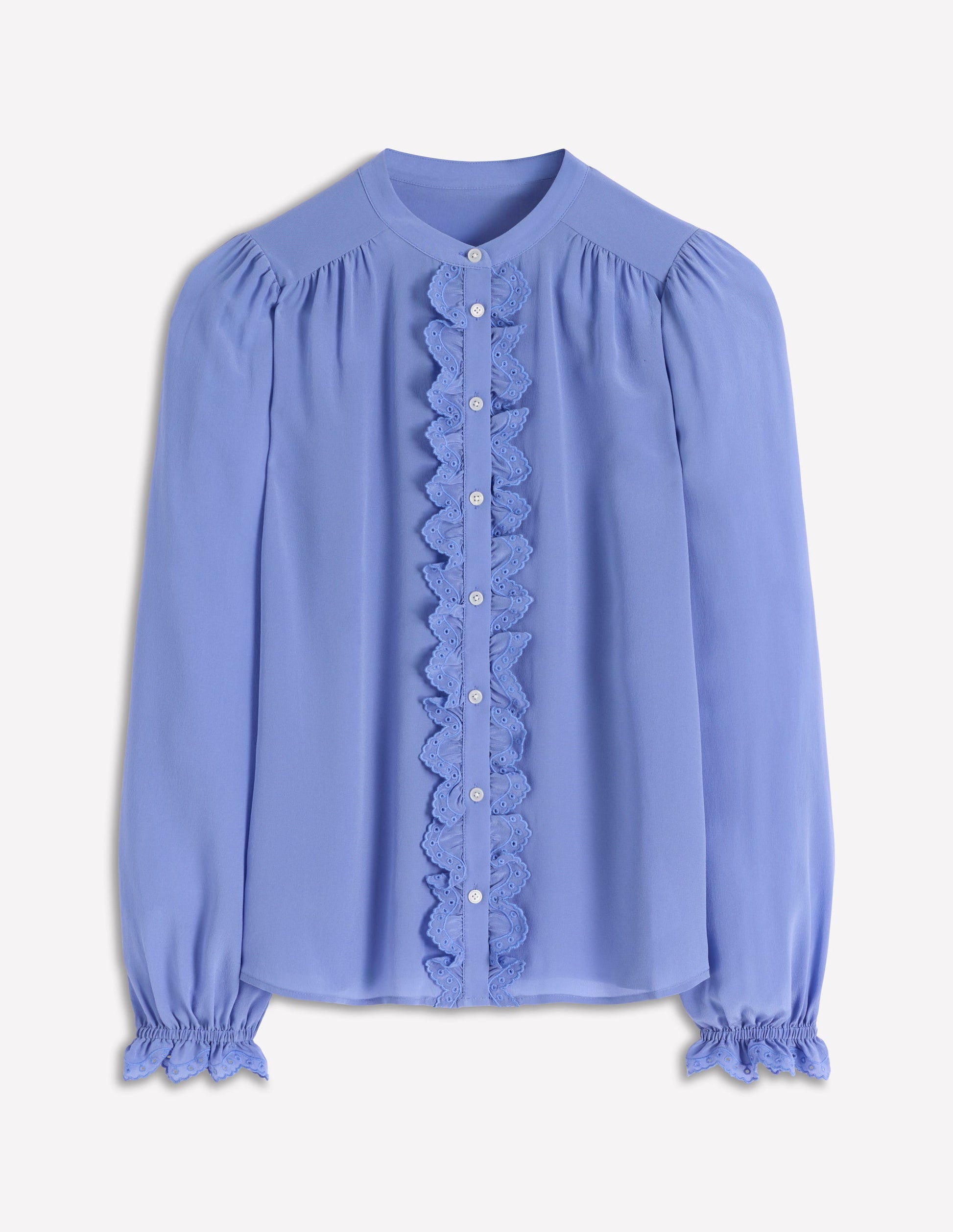 Alice Seidenoberteil mit Rüschen vorn-Sanftes Blau Lochstickerei-5