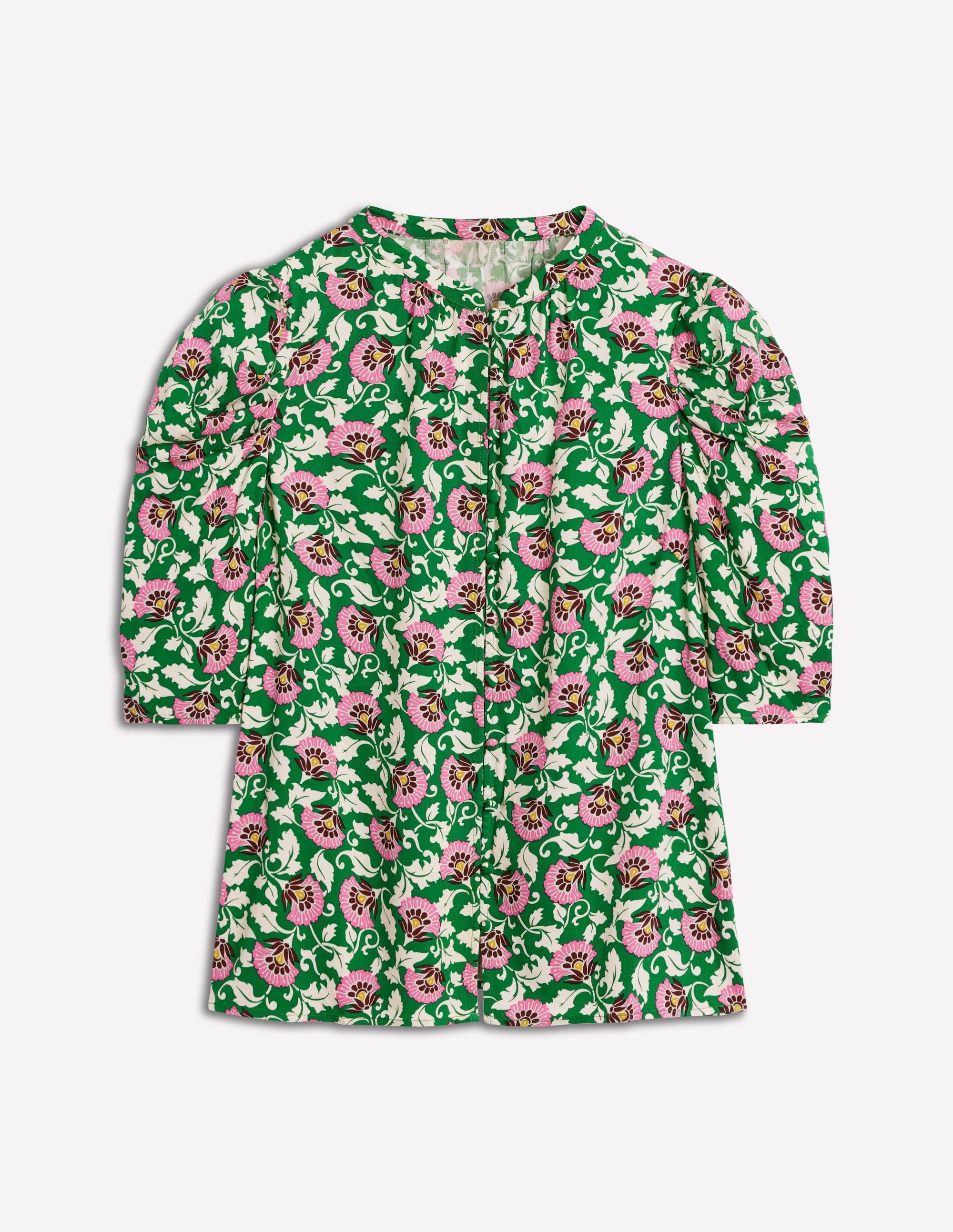 Top habillé à manches gigot-Émeraude profond, motif Ornate Vine - Image 5