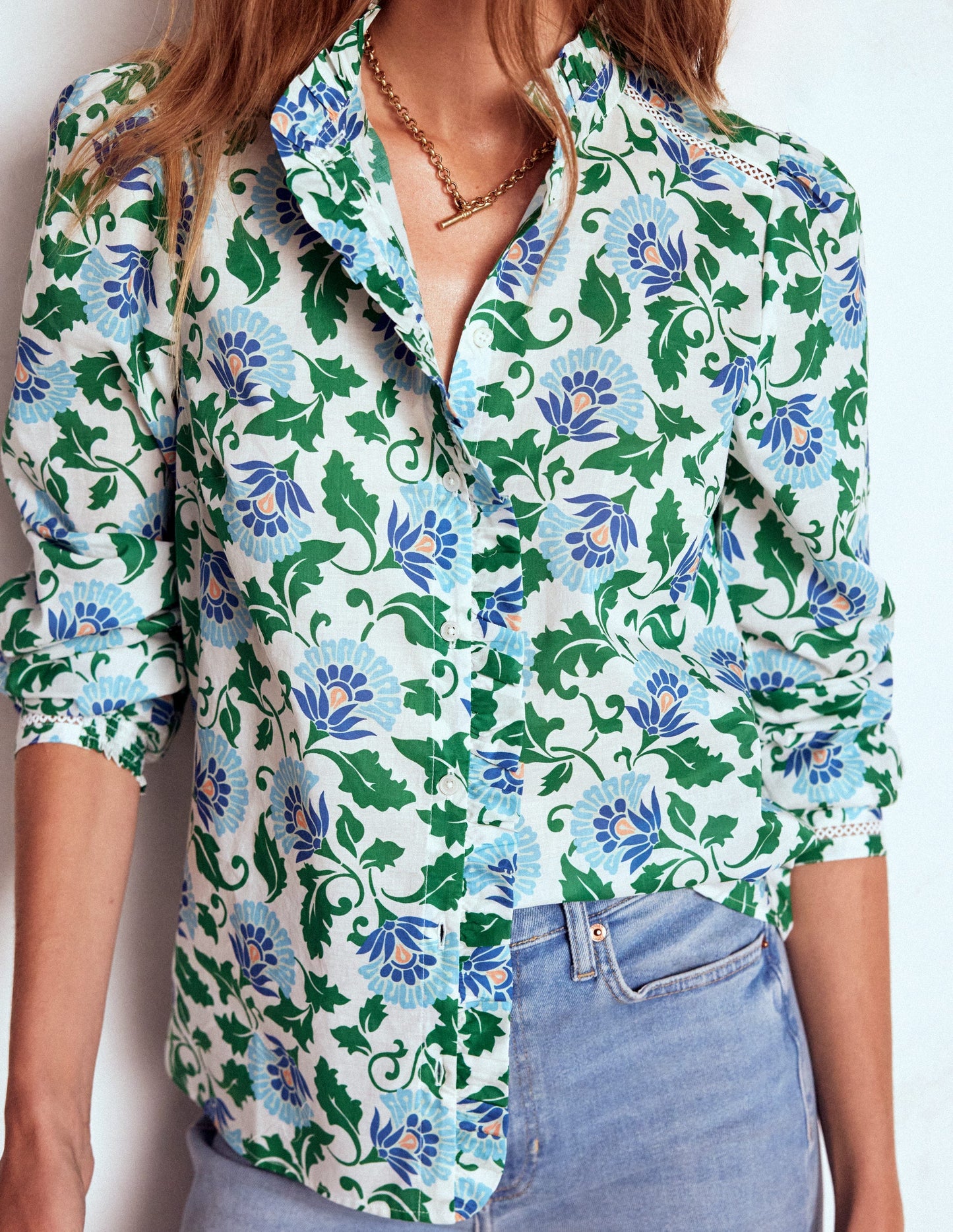 Helena Baumwolloberteil-Sattes Smaragdgrün, Rebenornament