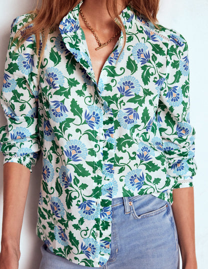 Helena Baumwolloberteil-Sattes Smaragdgrün, Rebenornament-2