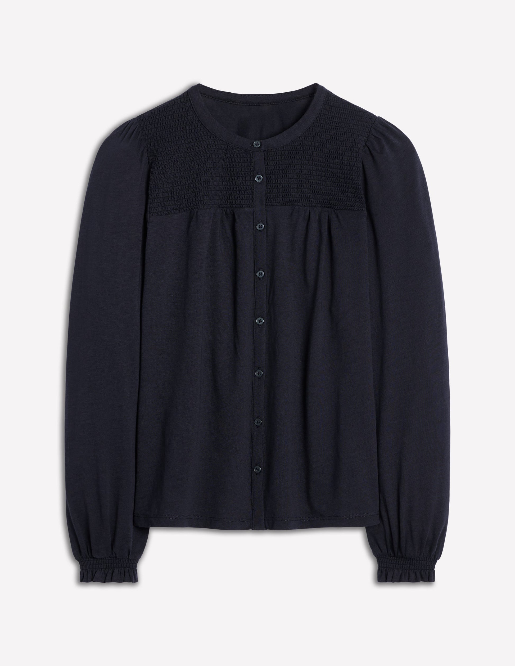 Elsa Jerseyhemd mit gesmokter Passe-Marineblau-5