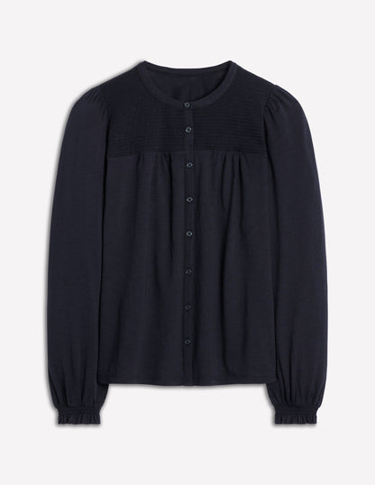Elsa Jerseyhemd mit gesmokter Passe-Marineblau-5