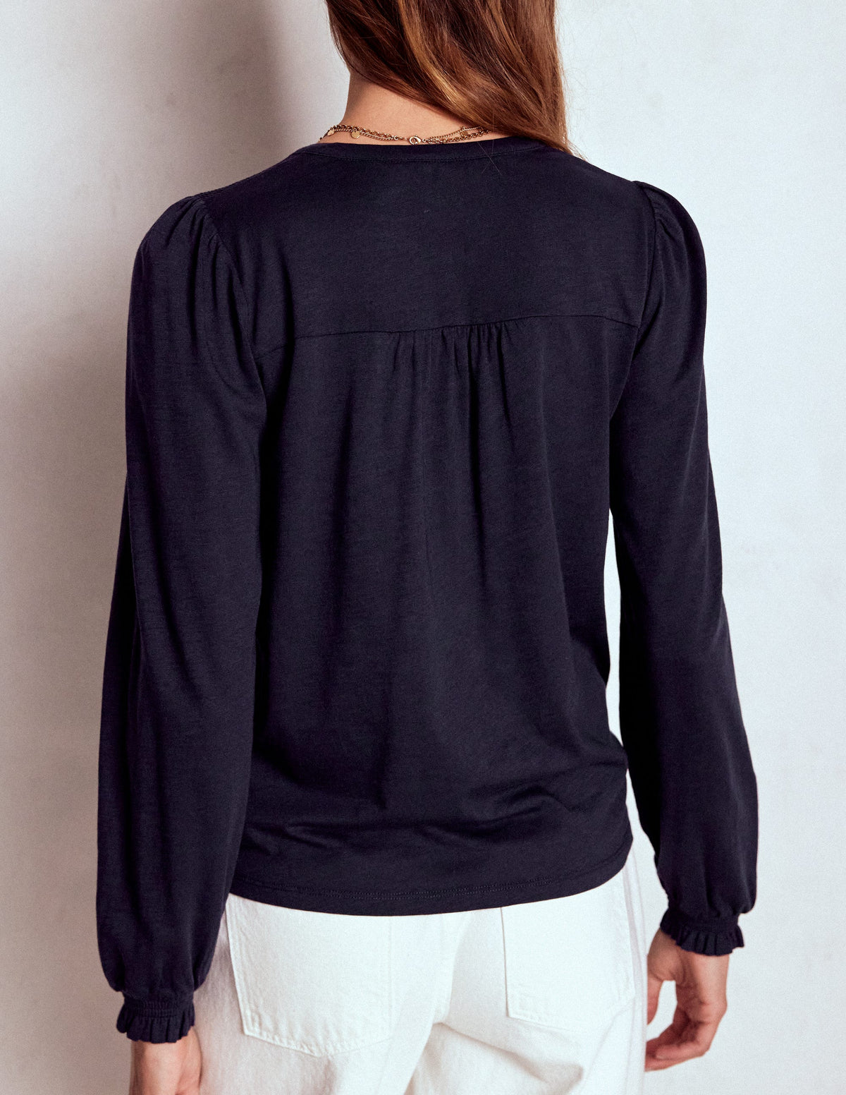 Elsa Jerseyhemd mit gesmokter Passe-Marineblau - Image 3