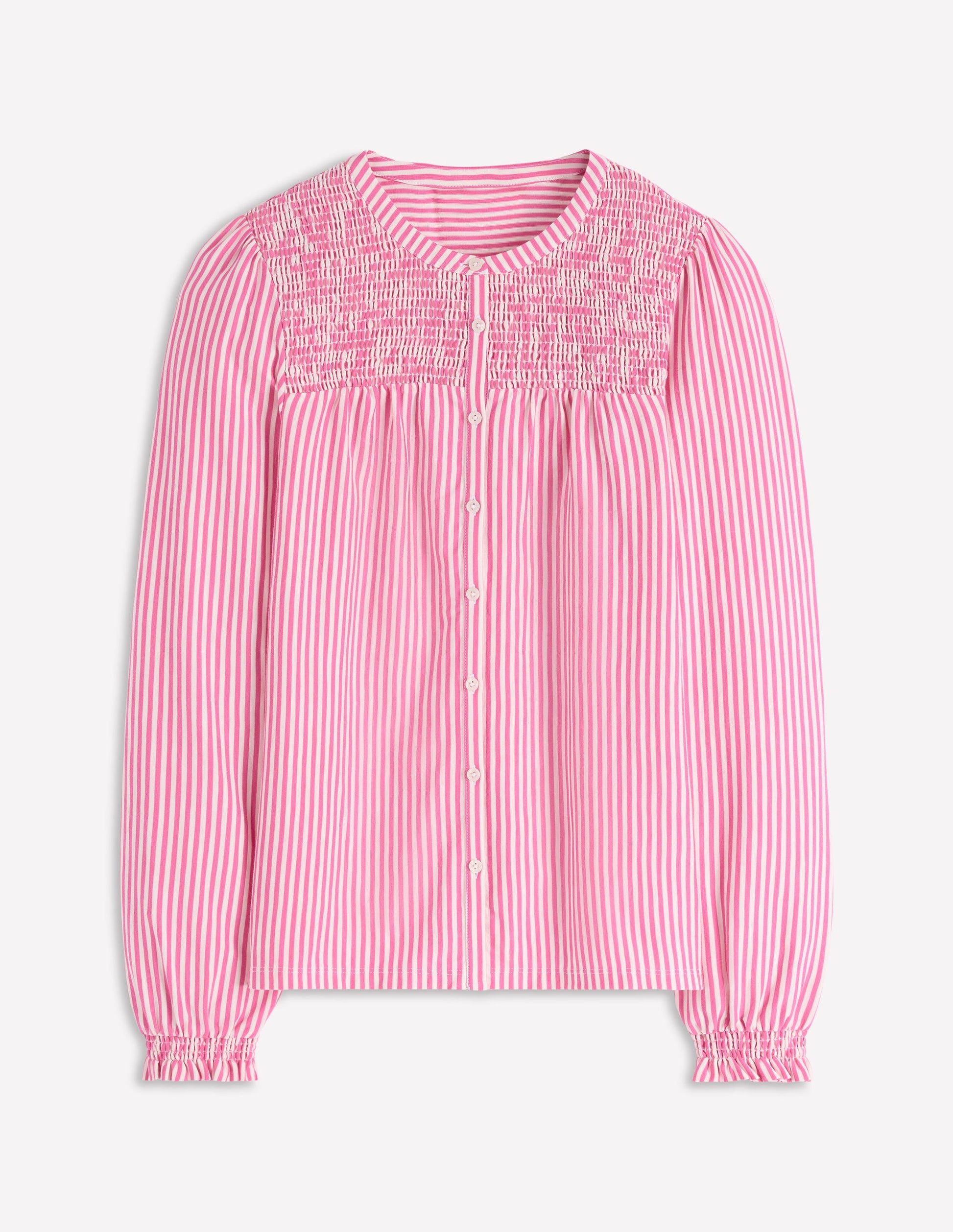 Elsa Jerseyhemd mit gesmokter Passe-Rosa Schleife Streifen-6