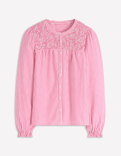 Elsa Jerseyhemd mit gesmokter Passe-Rosa Schleife Streifen-6