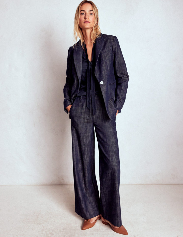 Superweiches Oberteil mit Bindeband am Ausschnitt-Marineblau