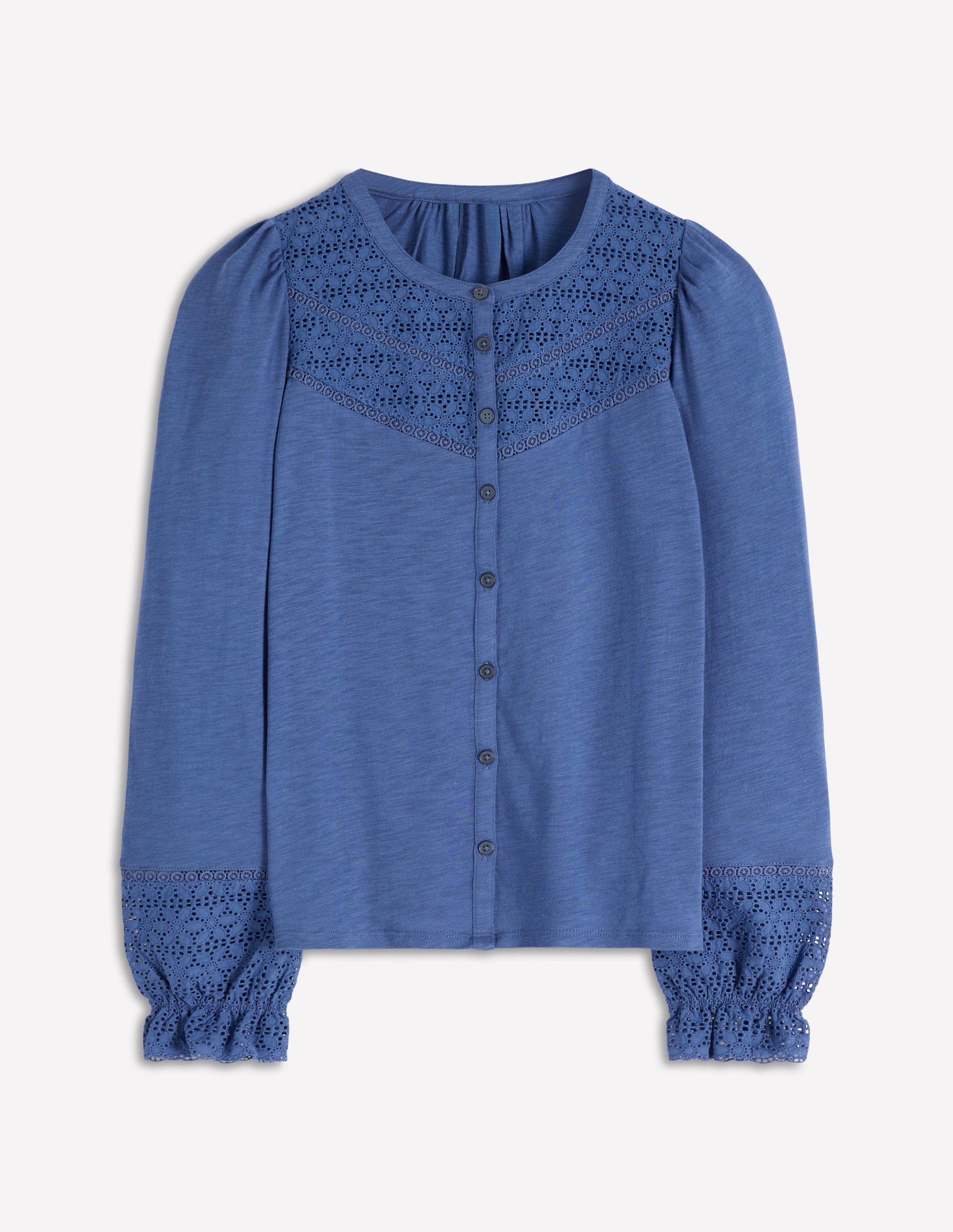 Pippa Jerseyhemd mit Lochstickerei-Denim-Blau-5