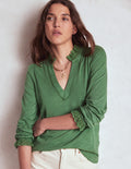 Top à col cranté Aria avec broderie anglaise-Vert triton