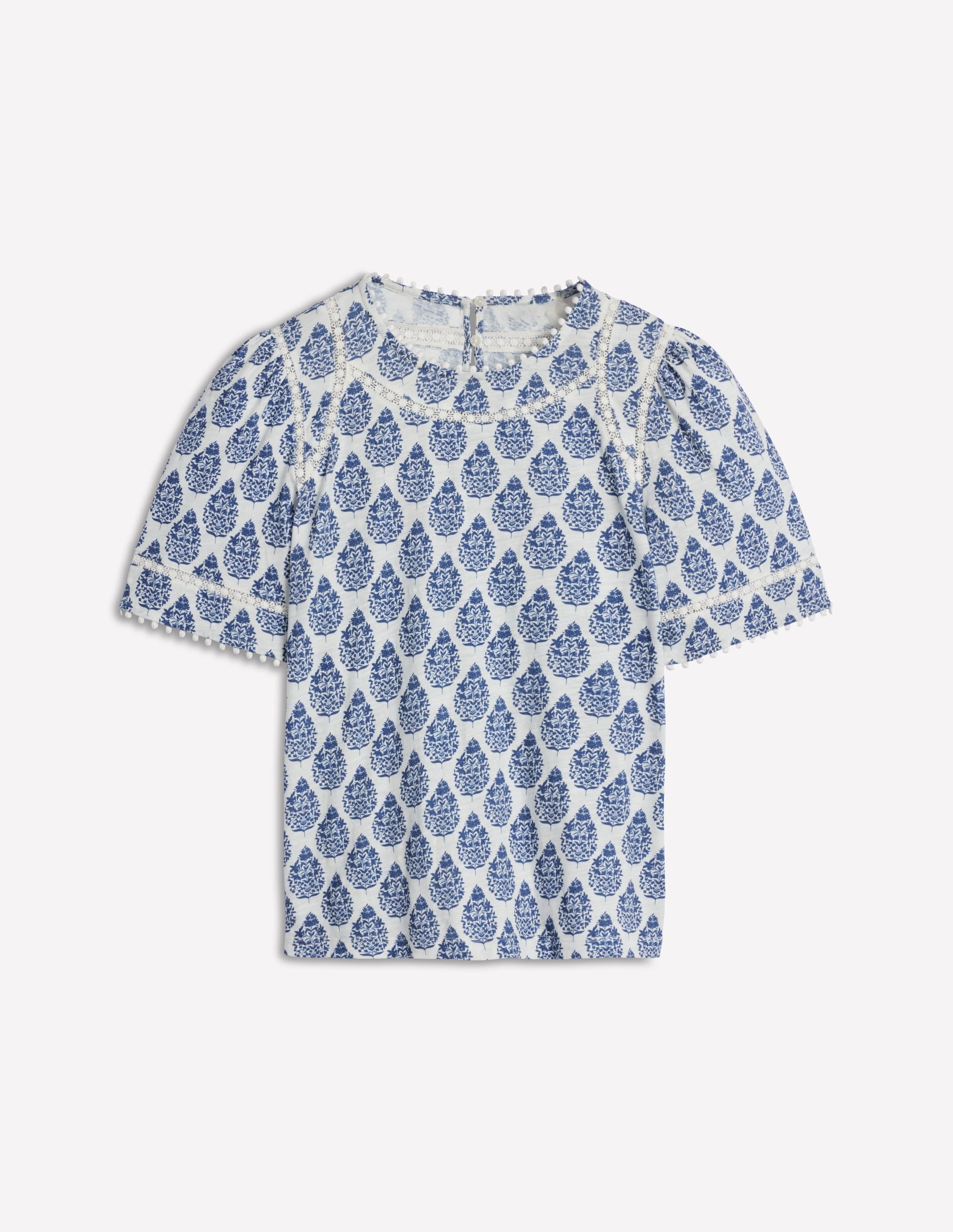 Top Mila à détails en dentelle-Bleu denim, bouquet de fleurs sauvages - Image 6
