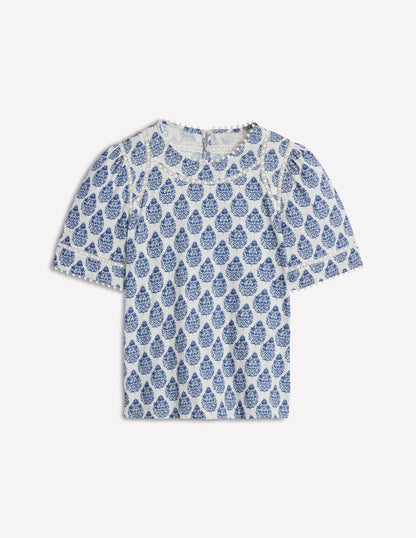 Mila Oberteil mit Spitzenbesatz-Denimblau, Wildblumenstrauß-6