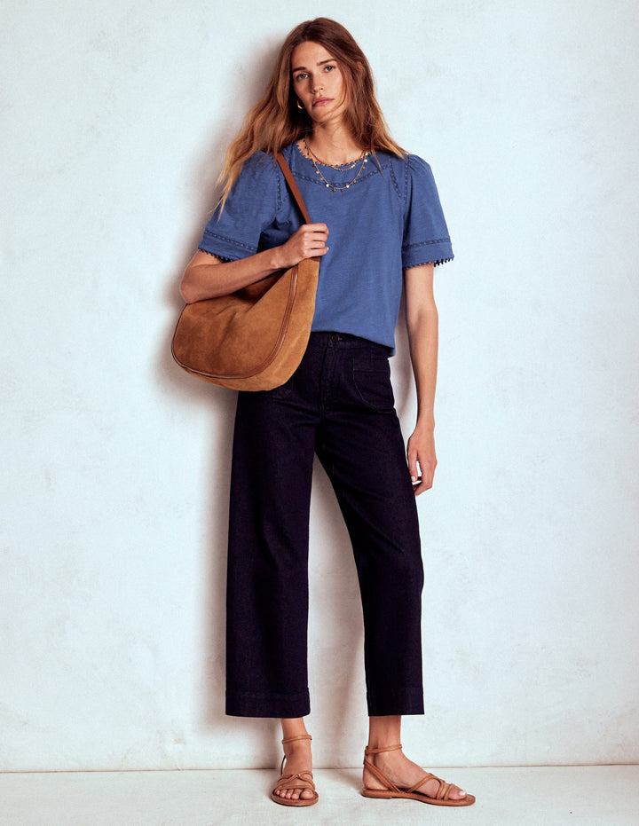 Mila Oberteil mit Spitzenbesatz-Denim-Blau