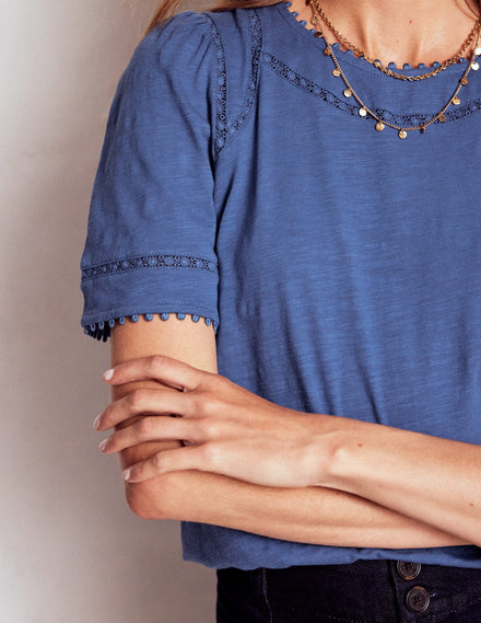 Mila Oberteil mit Spitzenbesatz-Denim-Blau