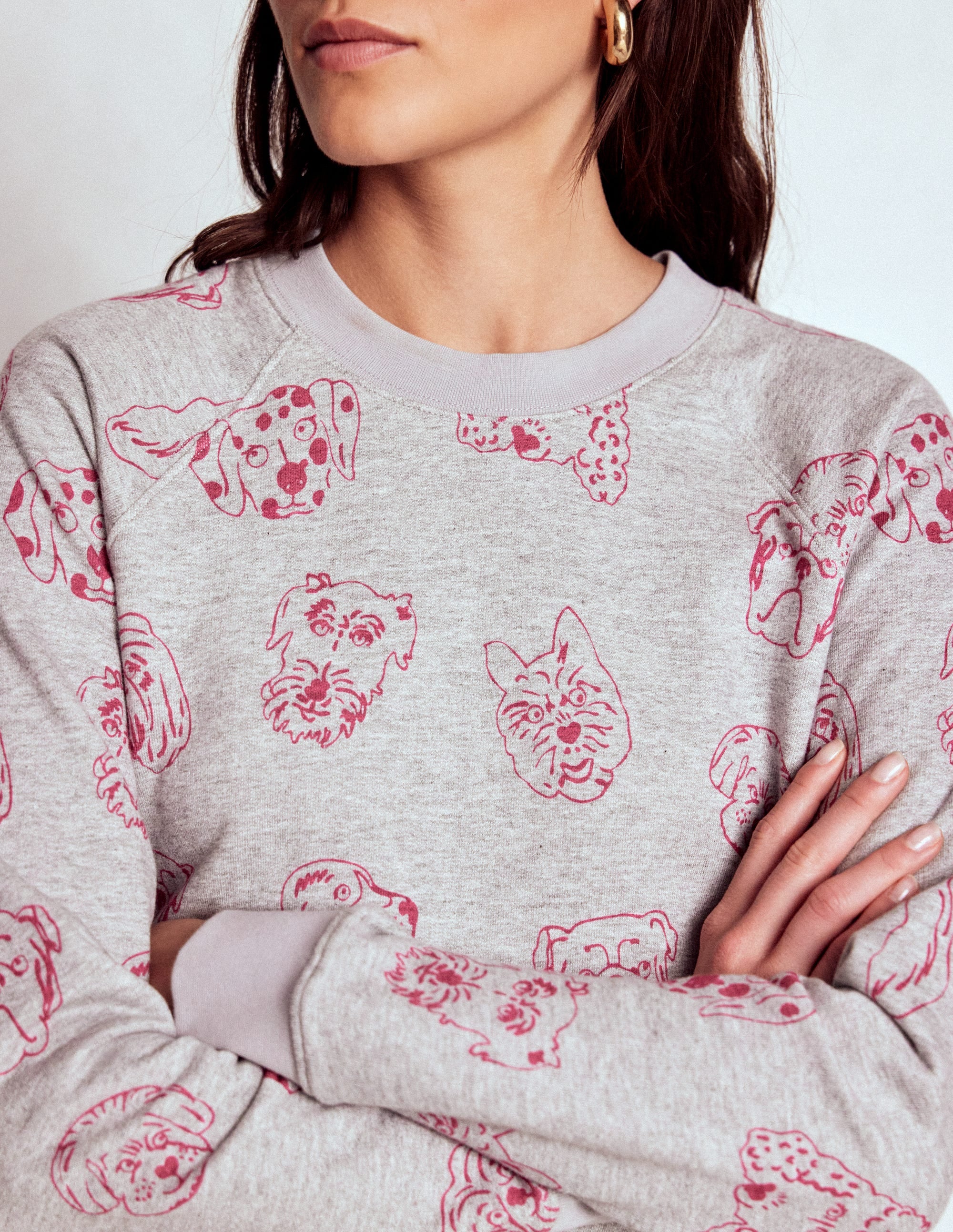 Rosa Bedrucktes Sweatshirt-Grau und Rosa Schafgarbe, Hunde - Image 2