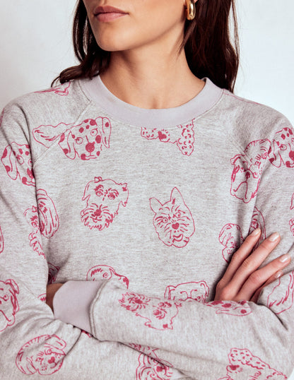 Rosa Bedrucktes Sweatshirt-Grau und Rosa Schafgarbe, Hunde-2