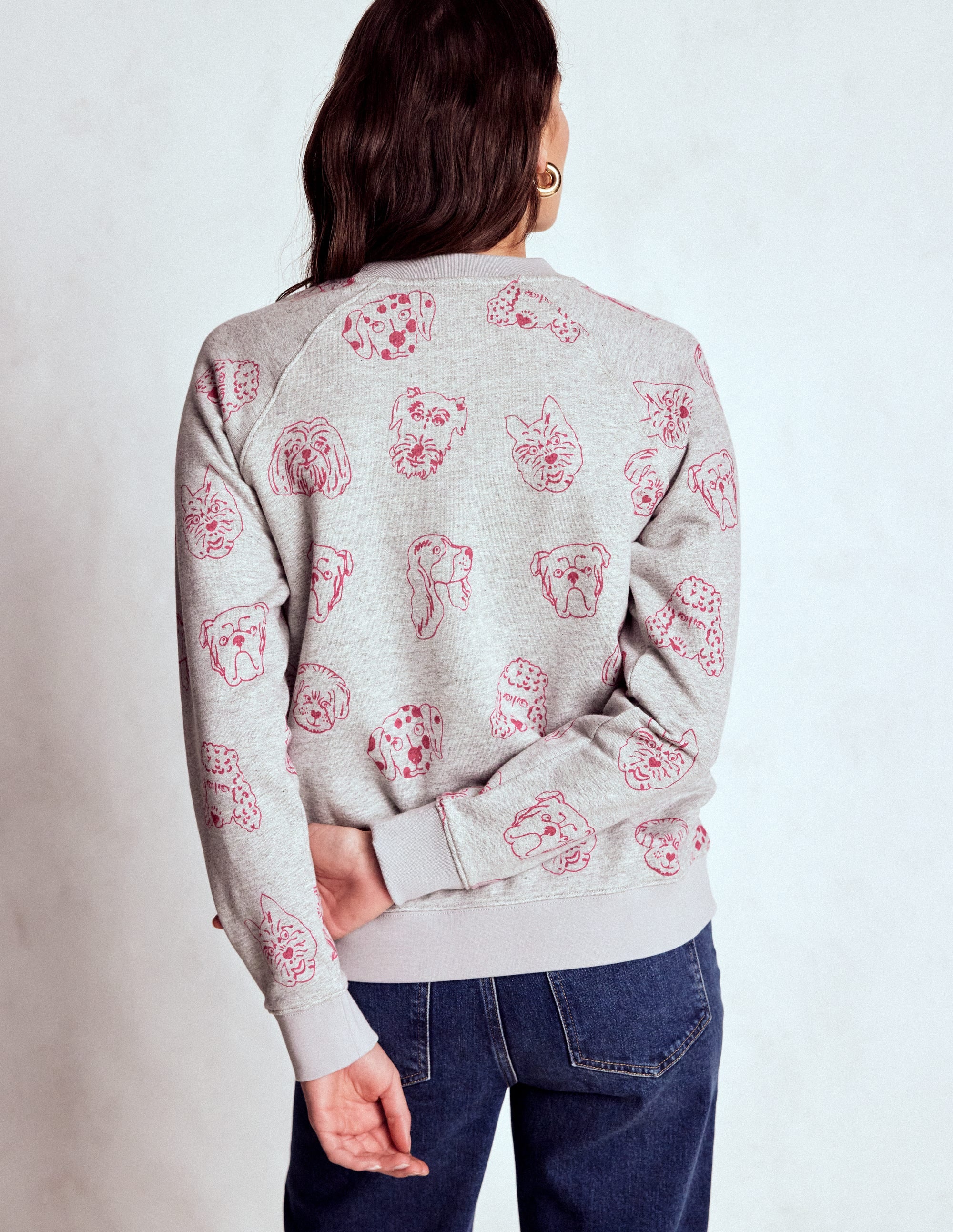 Rosa Bedrucktes Sweatshirt-Grau und Rosa Schafgarbe, Hunde - Image 3