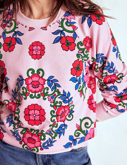 Sweat Rosa à imprimé-Rose, motif Ornamental Lattice-2