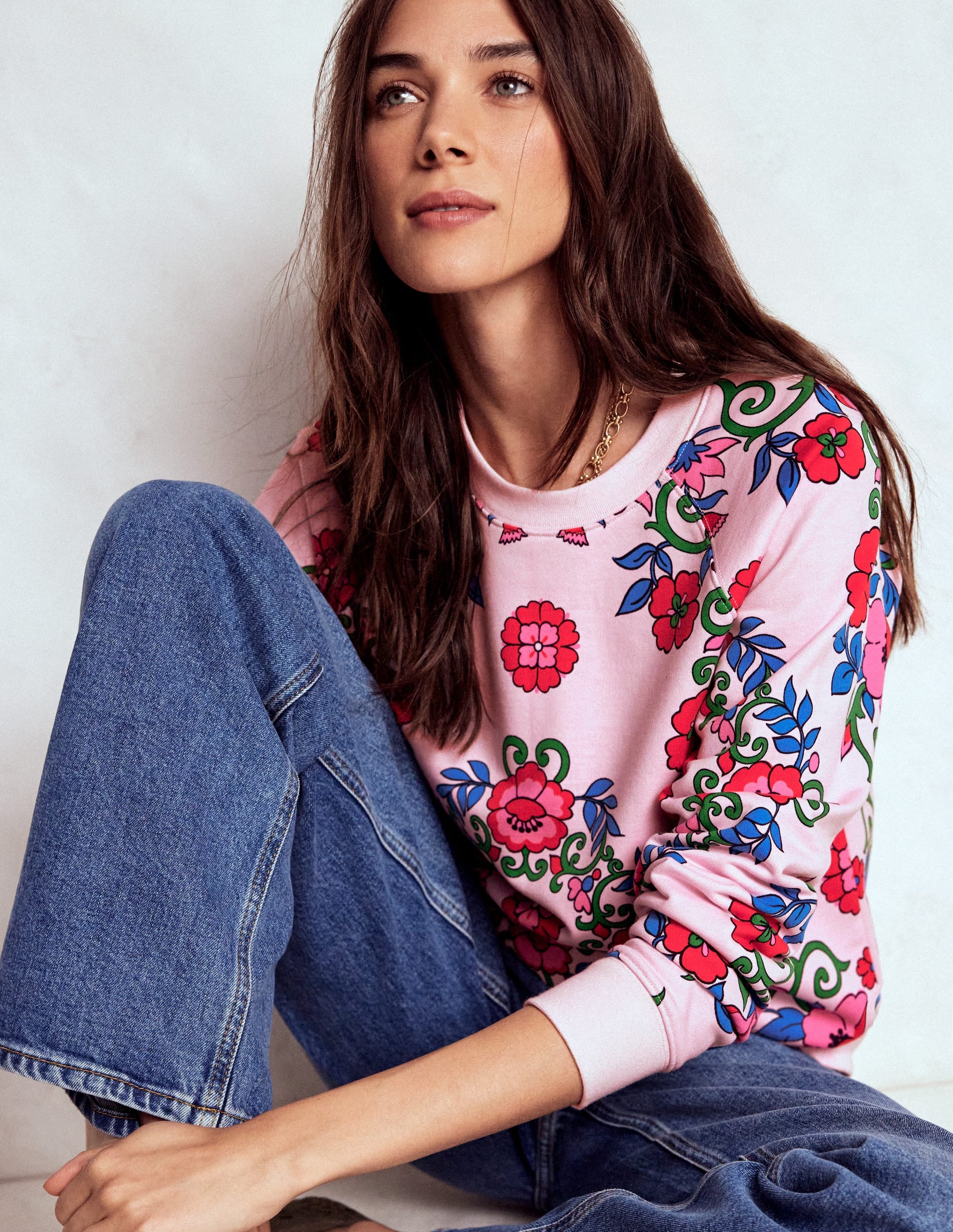 Rosa Bedrucktes Sweatshirt-Rosa, Gitterornament - Image 4