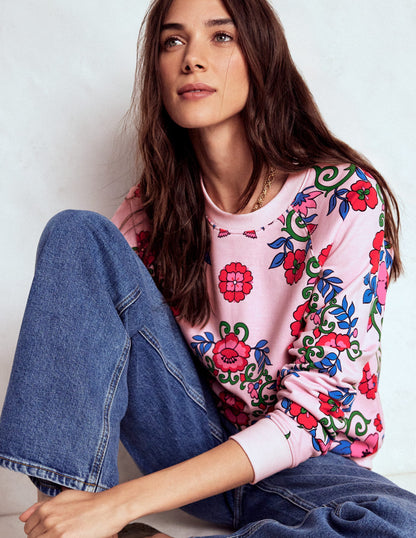 Sweat Rosa à imprimé-Rose, motif Ornamental Lattice-4