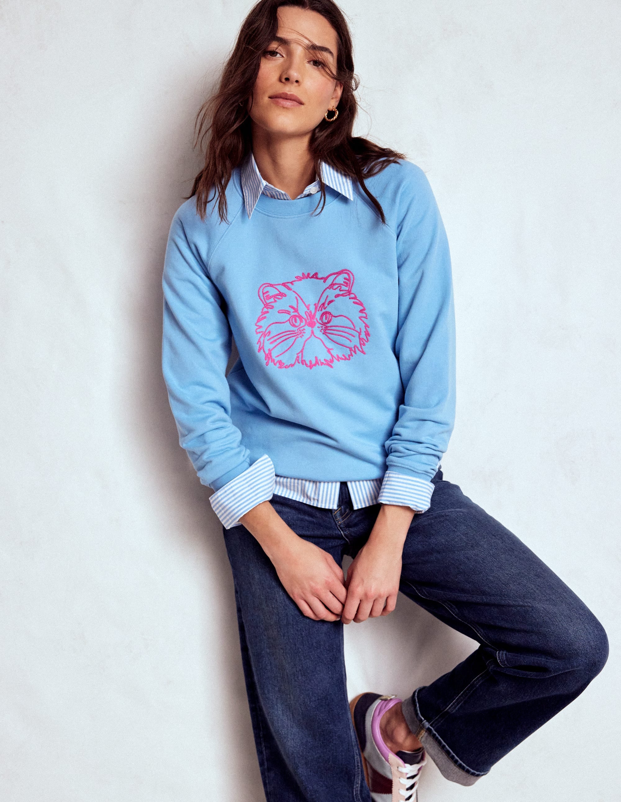 Rosa Sweatshirt mit Stickerei-Mürrische Katze - Image 1