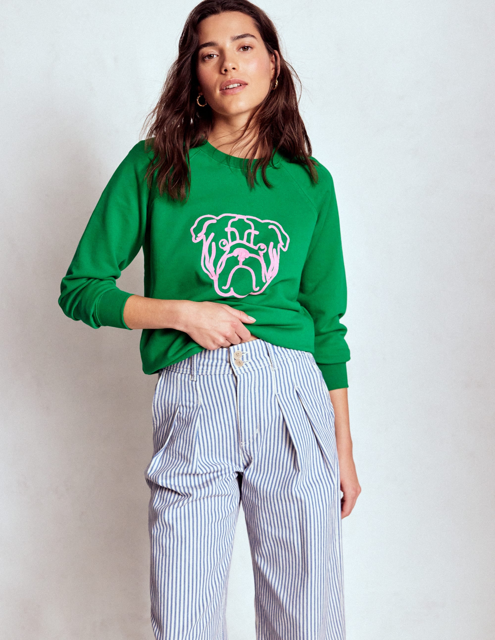 Rosa Sweatshirt mit Stickerei-Mürrischer Hund - Image 1