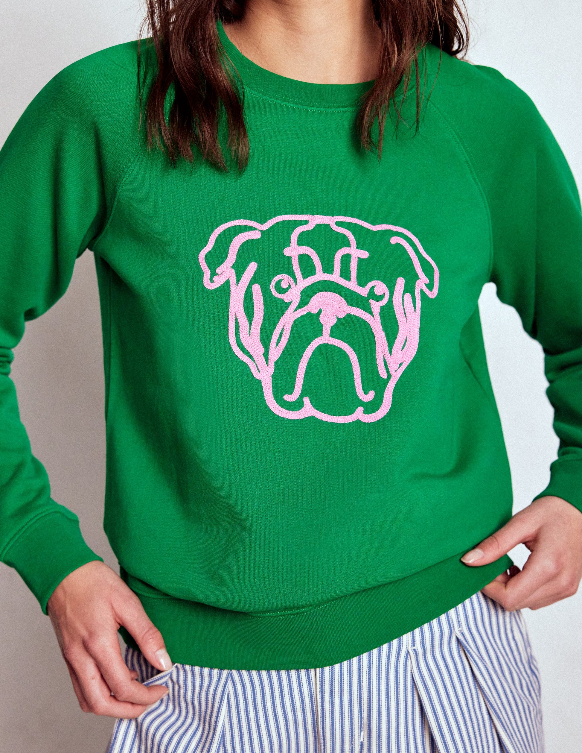 Rosa Sweatshirt mit Stickerei-Mürrischer Hund-2