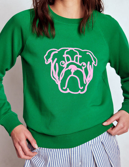 Rosa Sweatshirt mit Stickerei-Mürrischer Hund